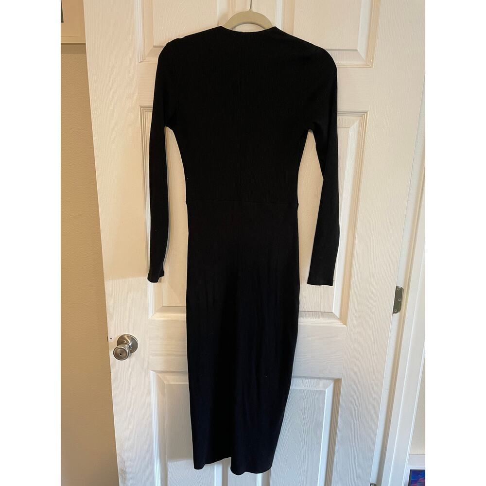 Reformation Edison Dress Black Lace Up Ribbed Long Sleeve size Large